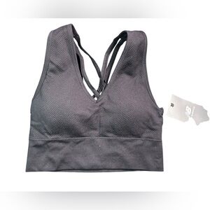 NEW BALANCE black ribbed pull on cross back athletic sports yoga Pilates bra NWT